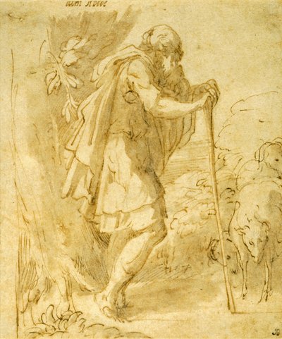 Starý ovčák opírající se o hůl od Parmigianino