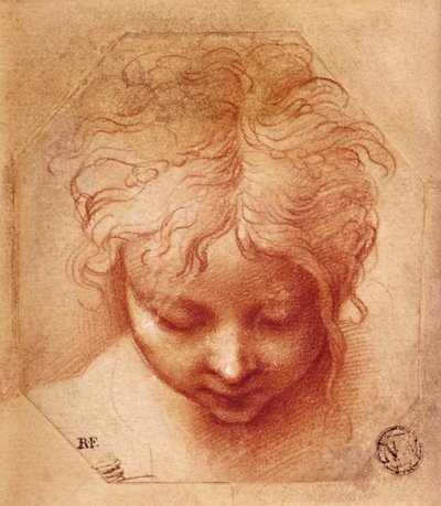 Studie hlavy (červená křída na papíře) od Parmigianino