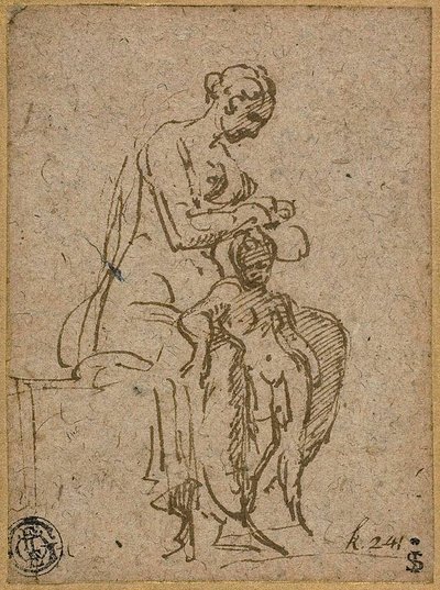 Žena provádějící odvykací kůru dítěte od Parmigianino
