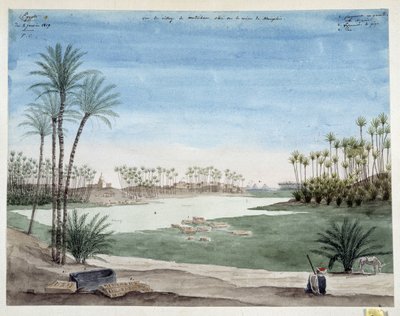 Egypt: Pohled na vesnici Metriham poblíž Memphisu. 1819 Kresba Pascala Coste (1787-1879) Muzeum středomořské archeologie, Marseille od Pascal Xavier (after) Coste
