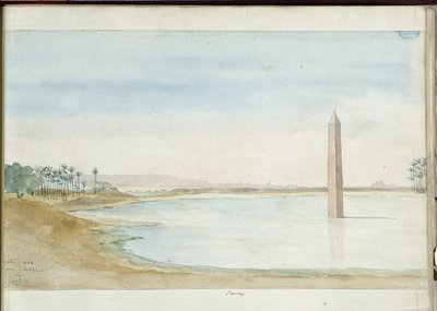 Pohled na Nil a obelisk Sesostris I v Heliopolis, Egypt. Akvarel od Pascala Coste (1787-1879). Městská knihovna v Marseille od Pascal Xavier (after) Coste