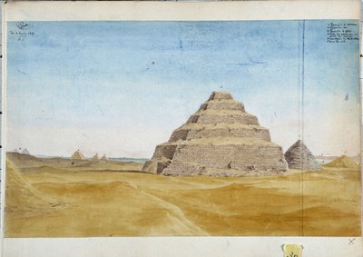 Pohled na pyramidy Sakarra. Egypt leden 1819 Akvarel od Pascala Coste (1787-1879) Městská knihovna v Marseille od Pascal Xavier (after) Coste