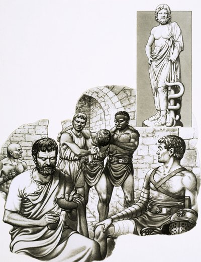 Ein Sanitäter bei den Gladiatorenspielen versorgt Überlebende von Pat (1907-95) Nicolle