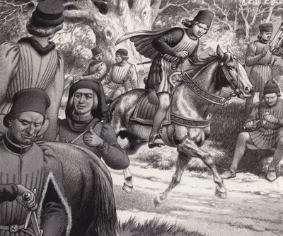 Verschwörer beobachten, wie Lorenzo de Medici vorbeireitet von Pat (1907-95) Nicolle