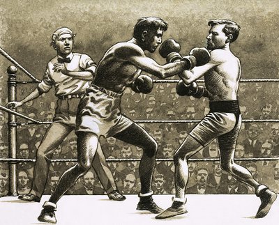 Jimmy Wilde boxt gegen Pancho Villa in New York von Pat (1907-95) Nicolle