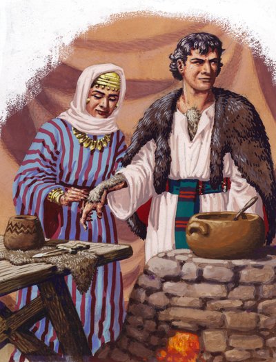 Jakob wird von seiner Mutter verkleidet von Pat (1907-95) Nicolle