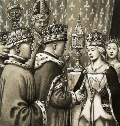 Die Hochzeit von König Heinrich V. und Prinzessin Katharina von Frankreich von Pat (1907-95) Nicolle