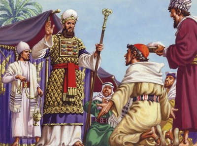 Die drei Weisen fragen Herodes: "Wo ist das Kind, das geboren wurde, um König der Juden zu sein?" von Pat (1907-95) Nicolle