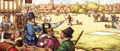 Unidentifizierte Szene aus dem 17. Jahrhundert von Männern, die in einem Gasthaus trinken von Pat (1907-95) Nicolle