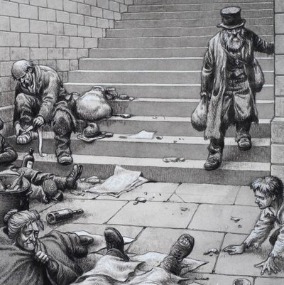 Viktoriánská chudoba (kvaš na papíře) od Pat (1907-95) Nicolle