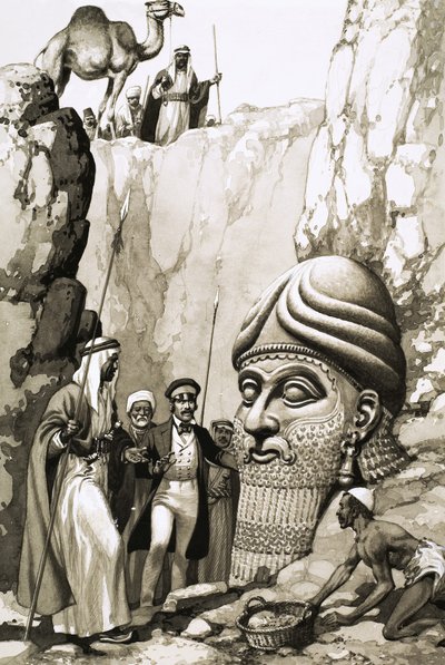 Austen Layard und die Statue von Nimrod von Pat (1907-95) Nicolle