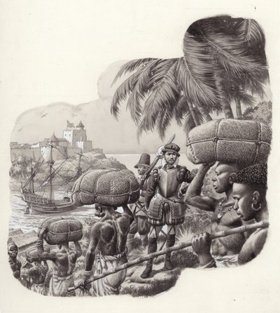 Schloss gebaut von europäischen Händlern in Westafrika von Pat (1907-95) Nicolle