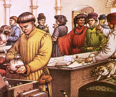 Florentiner Bank im frühen 15. Jahrhundert von Pat (1907-95) Nicolle