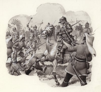 Polnische Kavallerie kämpft gegen türkische Janitscharenregimenter in Wien 1683 von Pat (1907-95) Nicolle