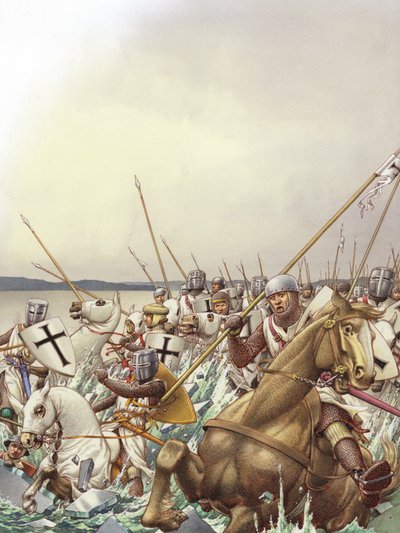 Deutschordensritter brechen durch das Eis des zugefrorenen Peipussees von Pat (1907-95) Nicolle