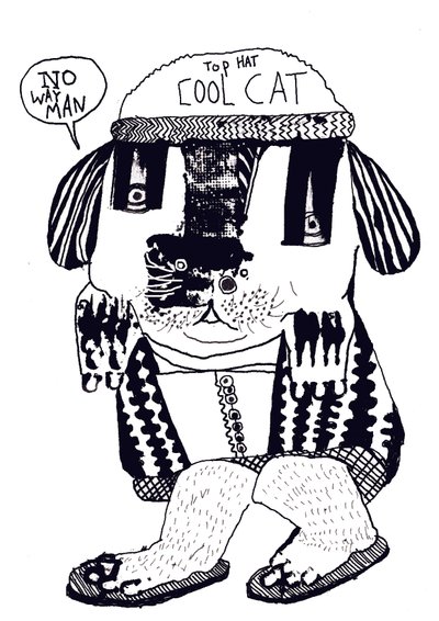 Cool Cat, 2014 (tuš a olej) od Pat Macdonald