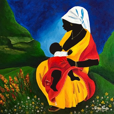 Mateřství, 2019 (akryl na dřevě) od Patricia Brintle