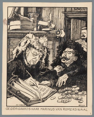 Ministři De Visser a Simon de Vries jako výběrčí daní Lakomci: podle Marinuse van Romerwaala (název na objektu) od Patricq Kroon (signed by artist)