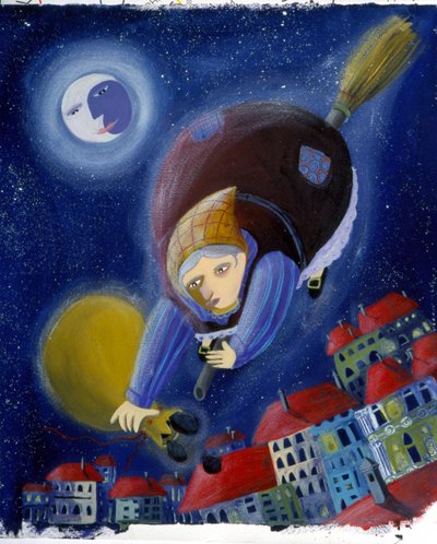 Befana na koštěti - ilustrace Patrizia La Porta od Patrizia La Porta
