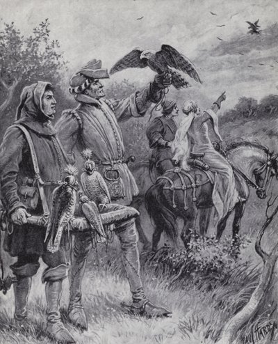 Sokolnictví ve středověku (litho) od Paul (after) Hardy