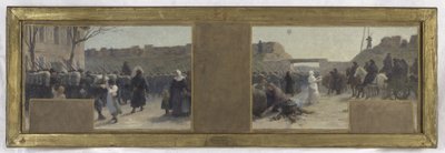 Nákres kanceláře prefekta v Hôtel de Ville: Odchod vojsk během obléhání Paříže v roce 1870 od Paul Albert Baudouin