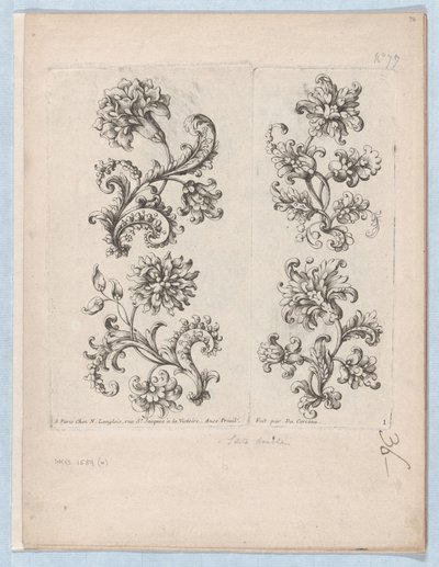 Série malých květinových motivů, deska 1, ca. 1670-85, ca. 1670-85. od Paul Androuet Du Cerceau