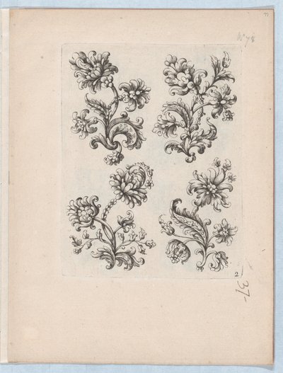 Série malých květinových motivů, deska 2, ca. 1670-85, ca. 1670-85. od Paul Androuet Du Cerceau
