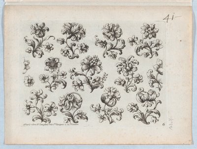 Série malých květinových motivů, deska 6, ca. 1670-85, ca. 1670-85. od Paul Androuet Du Cerceau
