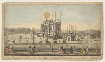 Perspektivní pohled na budovu pro ohňostroj v Green Park, Londýn, ca. 1749. od Paul Angier