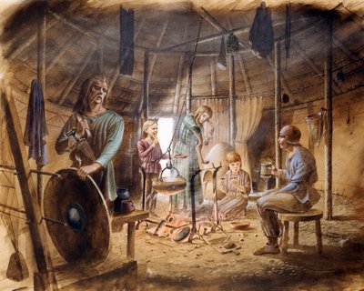 Uvnitř domu z doby železné, c5. století před naším letopočtem, c1990-2010 od Paul Birkbeck