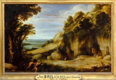 La Nymphe Syrinx poursuivie par Pan et bientôt changee en roseau - Nymfa Syrinx pronásledovaná bohem Panem a brzy ... od Paul Brill or Bril