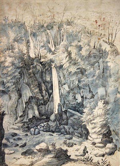 Vodopád poblíž Tivoli (pero a začernění s mytím) od Paul Brill or Bril