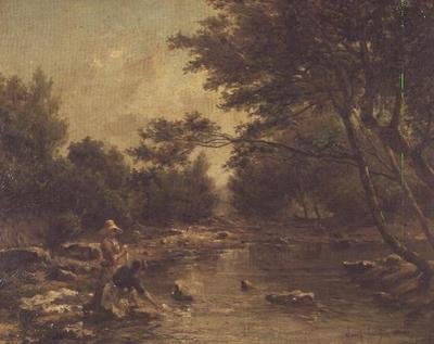 Říční krajina s pračky od Paul Camille Guigou