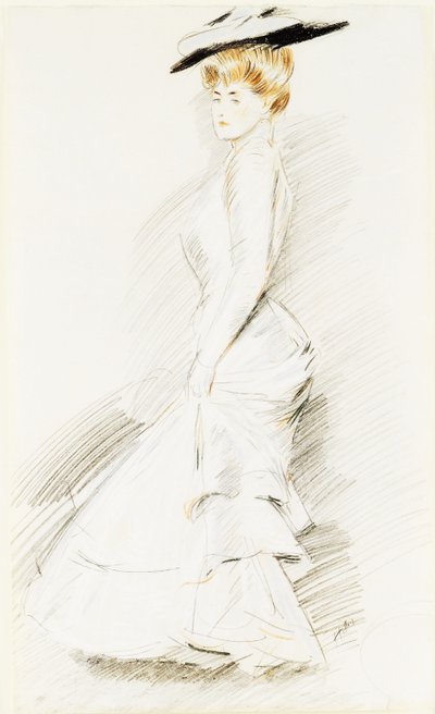 Elegantní dáma v bílých šatech, od Paul Cesar Helleu