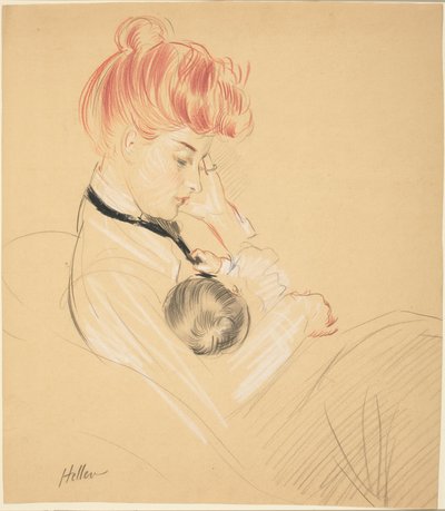 Madame Helleu Cradling Paulette v náručí od Paul Cesar Helleu