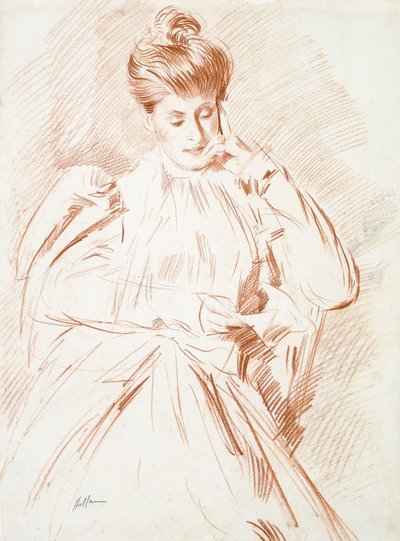 Portrét madame Helleu, čte, od Paul Cesar Helleu