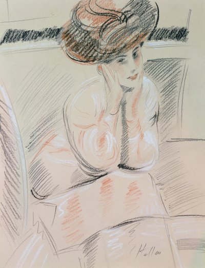 Portrét dámy (černá, bílá a červená křída na lesklém papíře) od Paul Cesar Helleu
