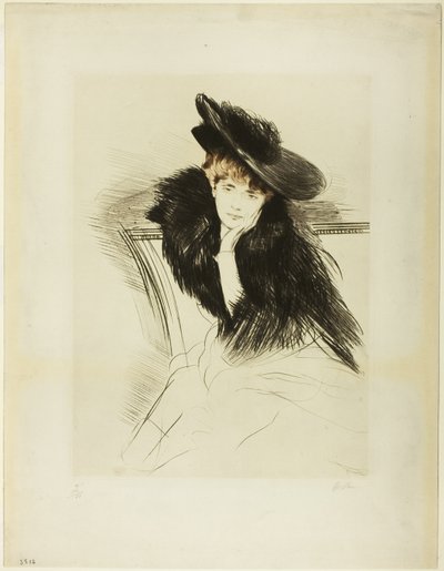 Žena sedící v předklonu, brada sevřená v levé ruce od Paul Cesar Helleu