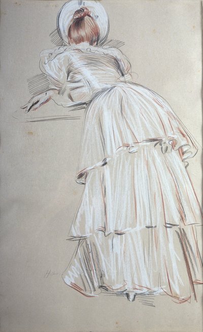 Žena stojící naklánějící se zezadu (pastel) od Paul Cesar Helleu