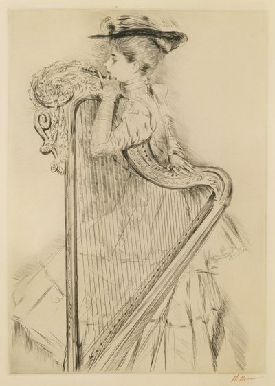 Žena s harfou (suchá jehla) od Paul Cesar Helleu