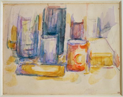 Kuchyňský stůl, hrnce a láhve (malba) od Paul Cézanne