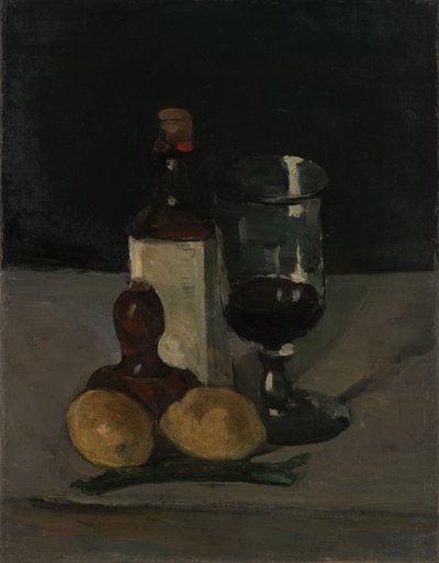 Zátiší s lahví, sklenicí a citrony od Paul Cézanne