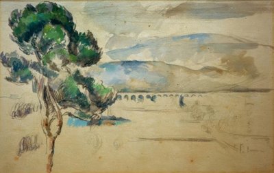 Údolí Arc s viaduktem a borovicí od Paul Cézanne