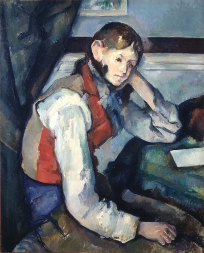Německy: Le Garçon au gilet rouge Chlapec v červené vestě od Paul Cézanne