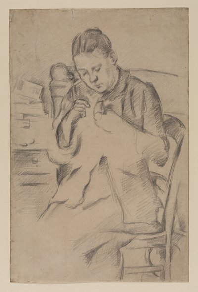 Hortense Fiquet, Madame Cezanne, šití, cca 1880 (tužka na papíře) od Paul Cézanne