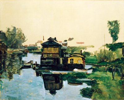 Plovoucí domy na řece od Paul Cézanne