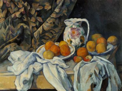 Zátiší se závěsem a květinovým džbánem od Paul Cézanne