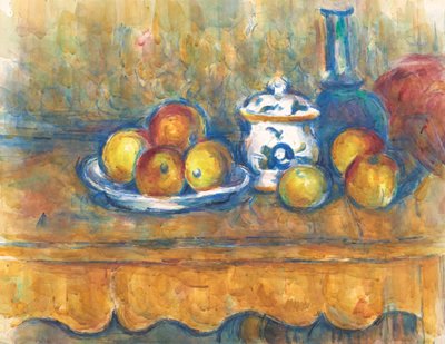 Zátiší s modrou lahví, cukřenkou a jablky, 1900-1902. od Paul Cézanne