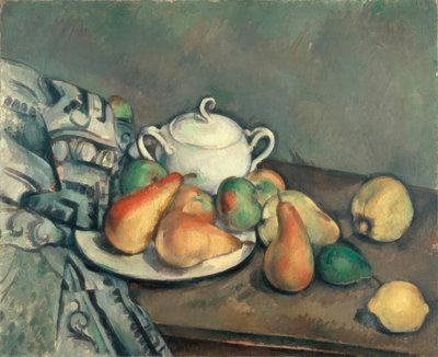 Cukřenka, hrušky a podložky od Paul Cézanne