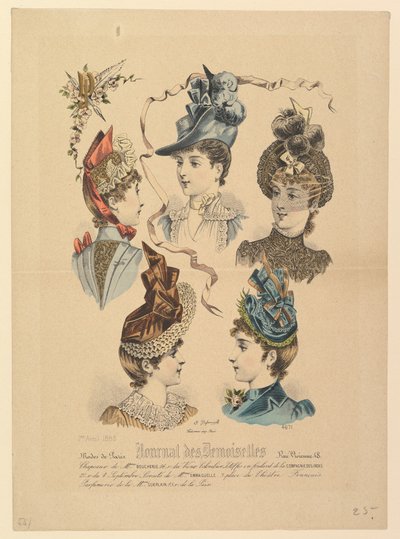 Dámské klobouky, č. 4671, z Journal des Demoiselles, 1. dubna 1888. od Paul Deferneville